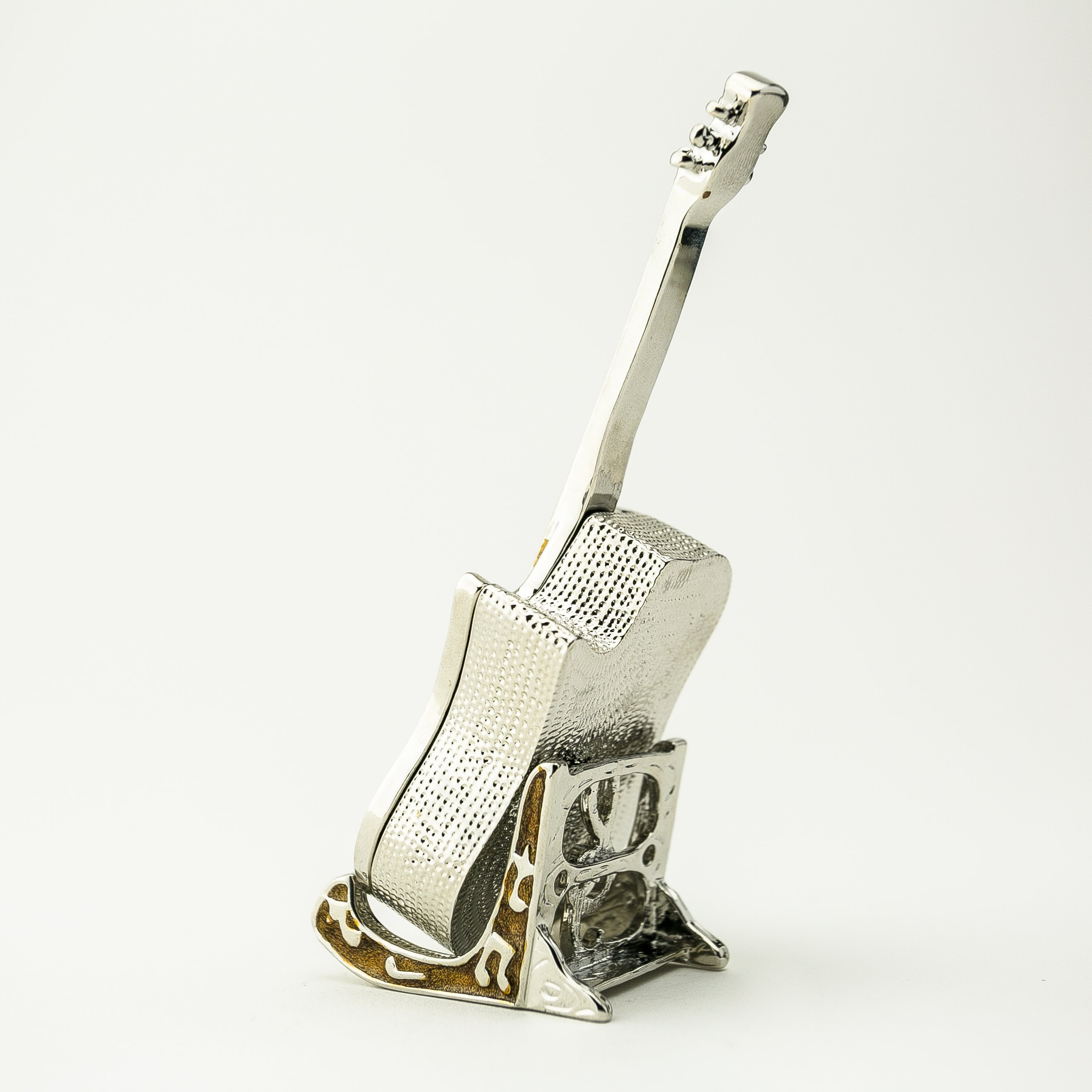 Handmade Guitar on Stand jewelry box with Austrian crystals and 24K gold plating, elegantly designed for storing jewelry.