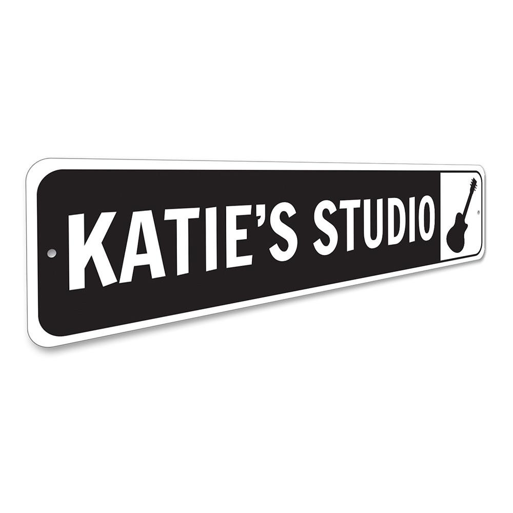 Customizable Guitar Studio Sign made from high-quality aluminum, perfect for kids' rooms and music lovers.