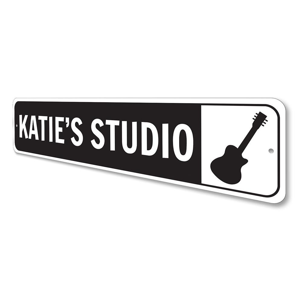 Customizable Guitar Studio Sign made from high-quality aluminum, perfect for kids' rooms and music lovers.