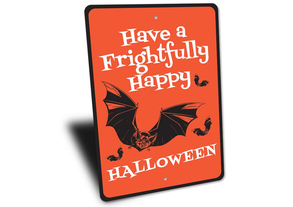 A spooky Halloween Bat Sign made of durable aluminum, featuring a bat design perfect for Halloween decorations.