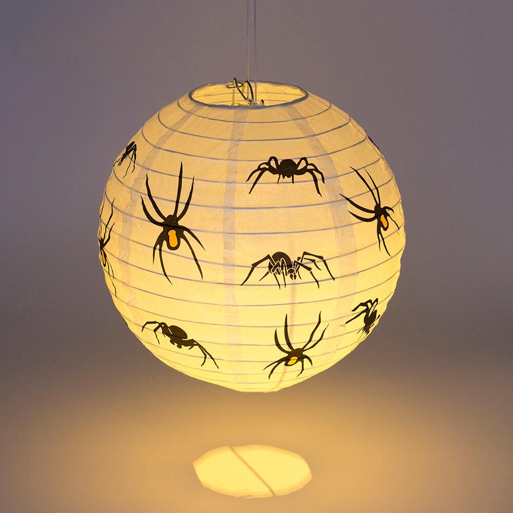 Battery operated round paper lantern ball light in warm white and multicolor, perfect for Halloween decor.