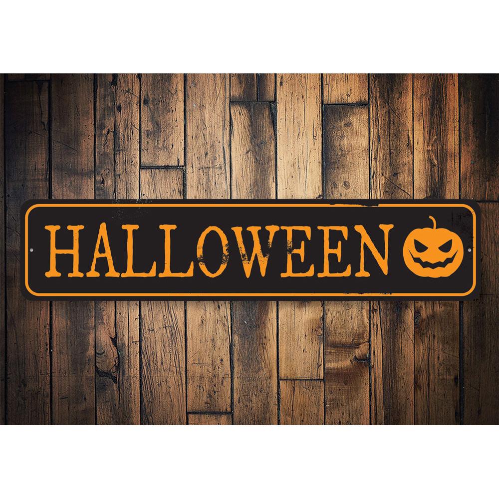 Halloween Spirit Sign featuring spooky design, made of durable aluminum, perfect for Halloween decorations.