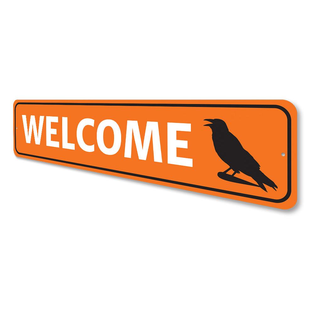 A spooky Halloween Welcome Sign made of durable aluminum, featuring eerie designs perfect for Halloween decor.