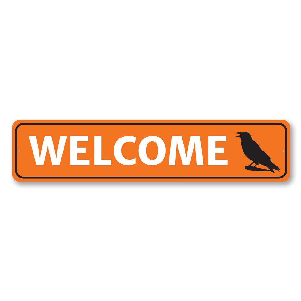 A spooky Halloween Welcome Sign made of durable aluminum, featuring eerie designs perfect for Halloween decor.