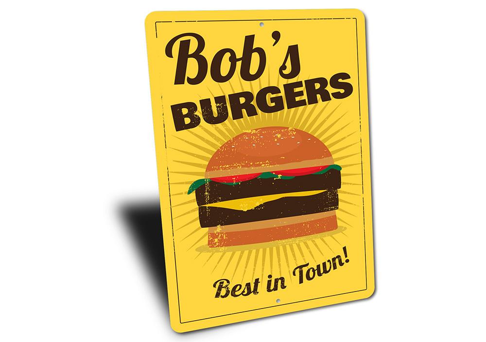 A vibrant aluminum Hamburger Sign, customizable for restaurants and cafes, showcasing a playful design.