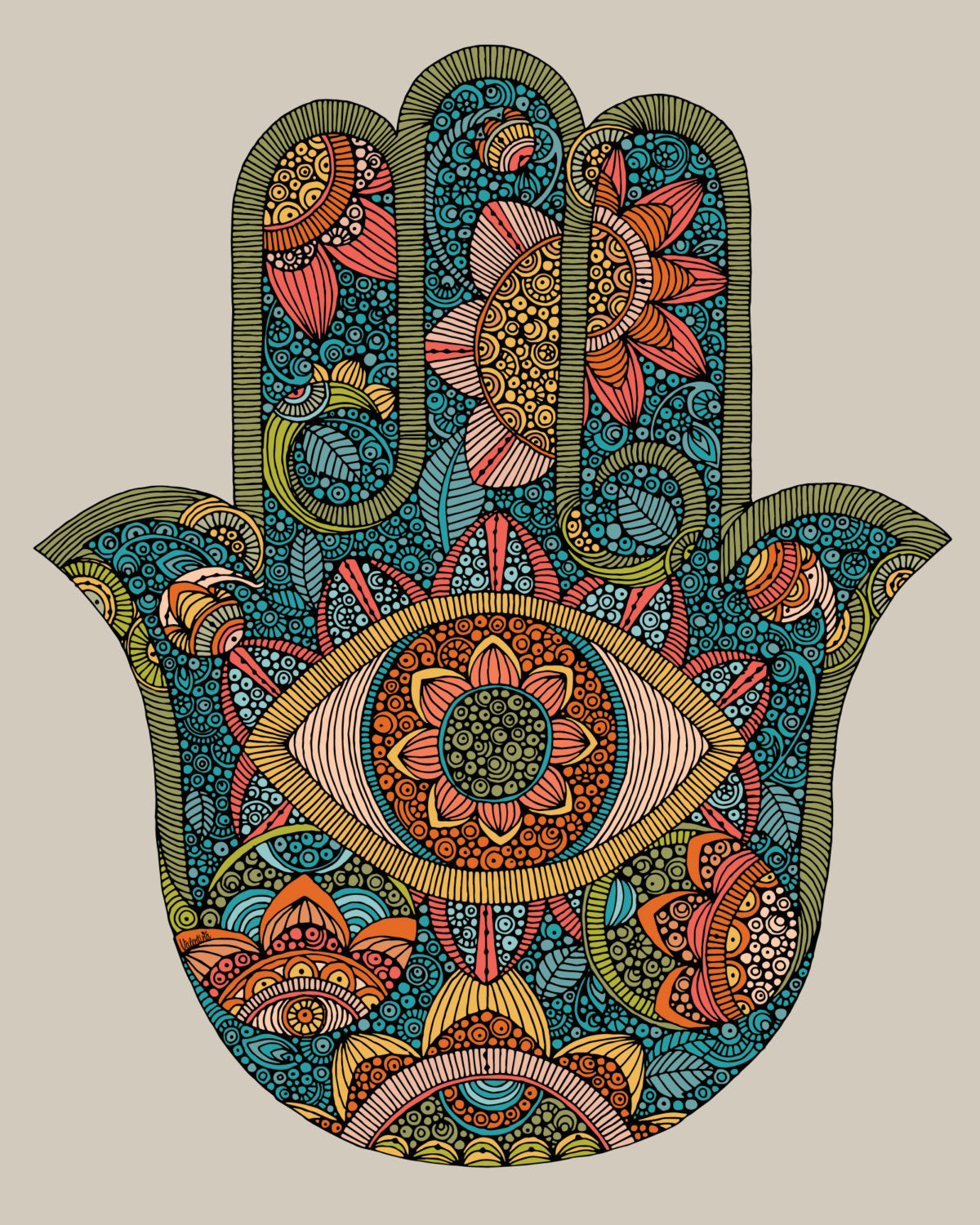 A beautifully printed Hamsa artwork on 8x10 photographic paper, showcasing intricate details and vibrant colors.