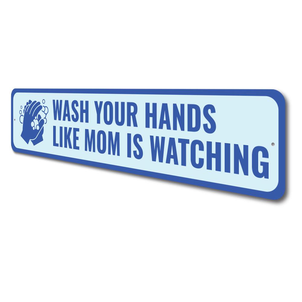 A decorative Hand Washing Sign made from durable aluminum, featuring customizable text and pre-drilled holes for easy mounting.