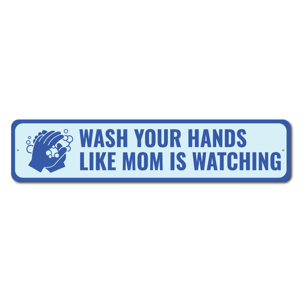 A decorative Hand Washing Sign made from durable aluminum, featuring customizable text and pre-drilled holes for easy mounting.