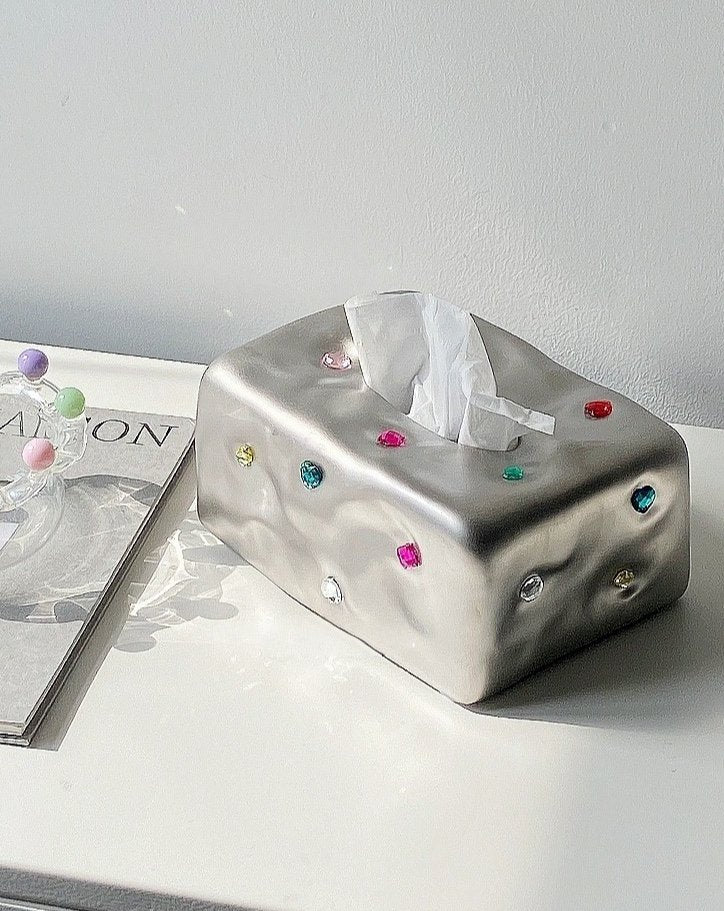 Handmade Ceramic Gemstone Tissue Box Cover showcasing unique design and vibrant colors, perfect for modern home decor.