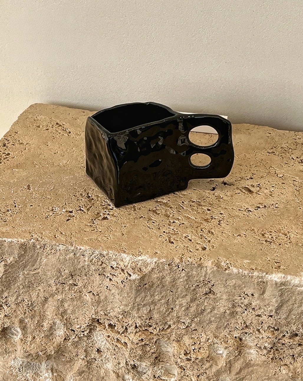 Handmade Nordic Wrinkle Pottery Coffee Mug with unique irregular shape and trendy glaze colors, showcasing artisan craftsmanship.