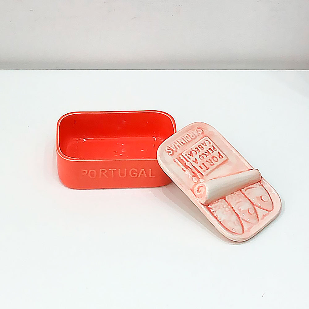 Hand-painted ceramic soap box featuring a whimsical sardine design, perfect for bathroom decor.