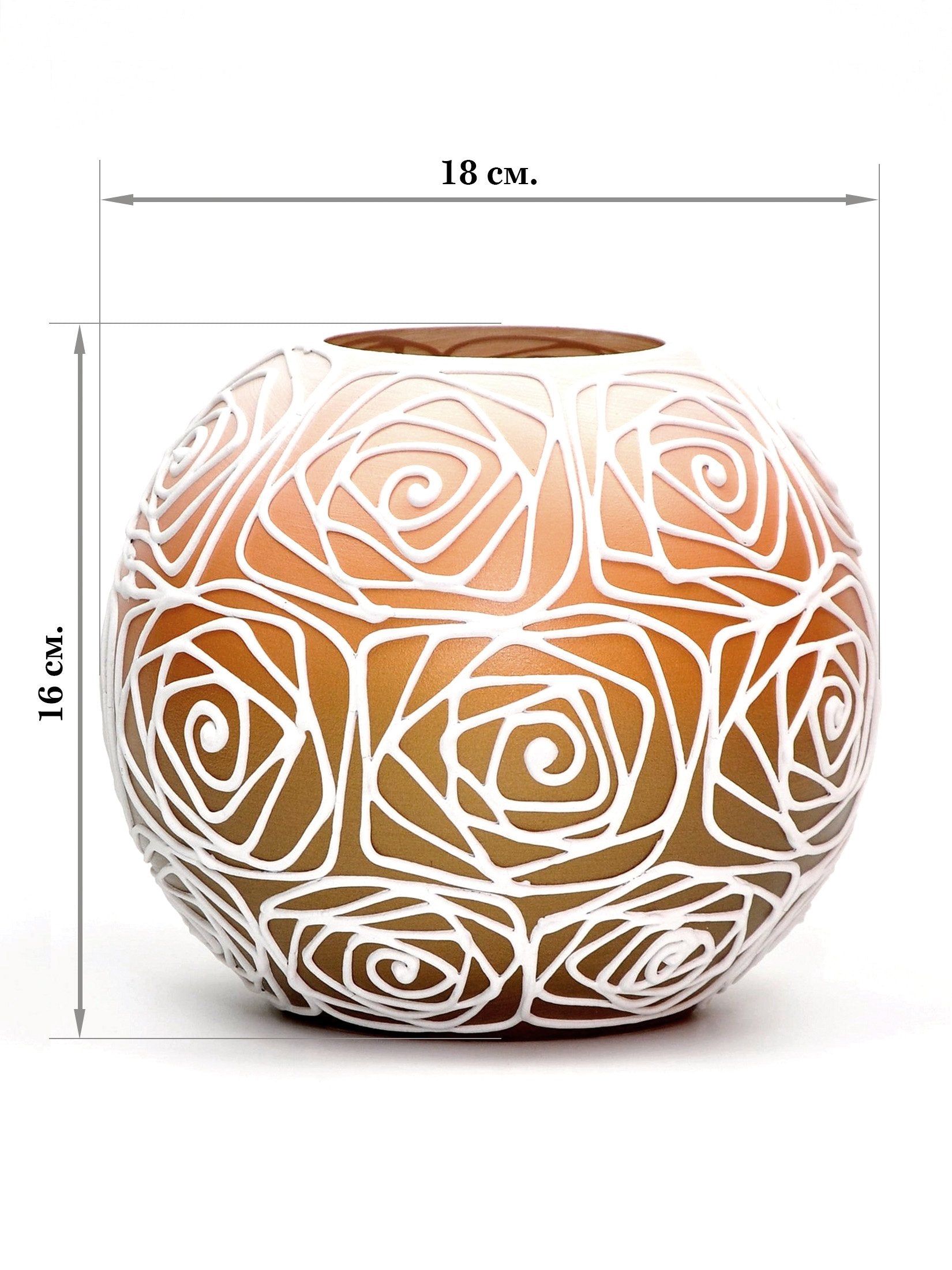 A beautifully hand-painted orange glass vase featuring unique floral and geometric designs, perfect for displaying flowers.