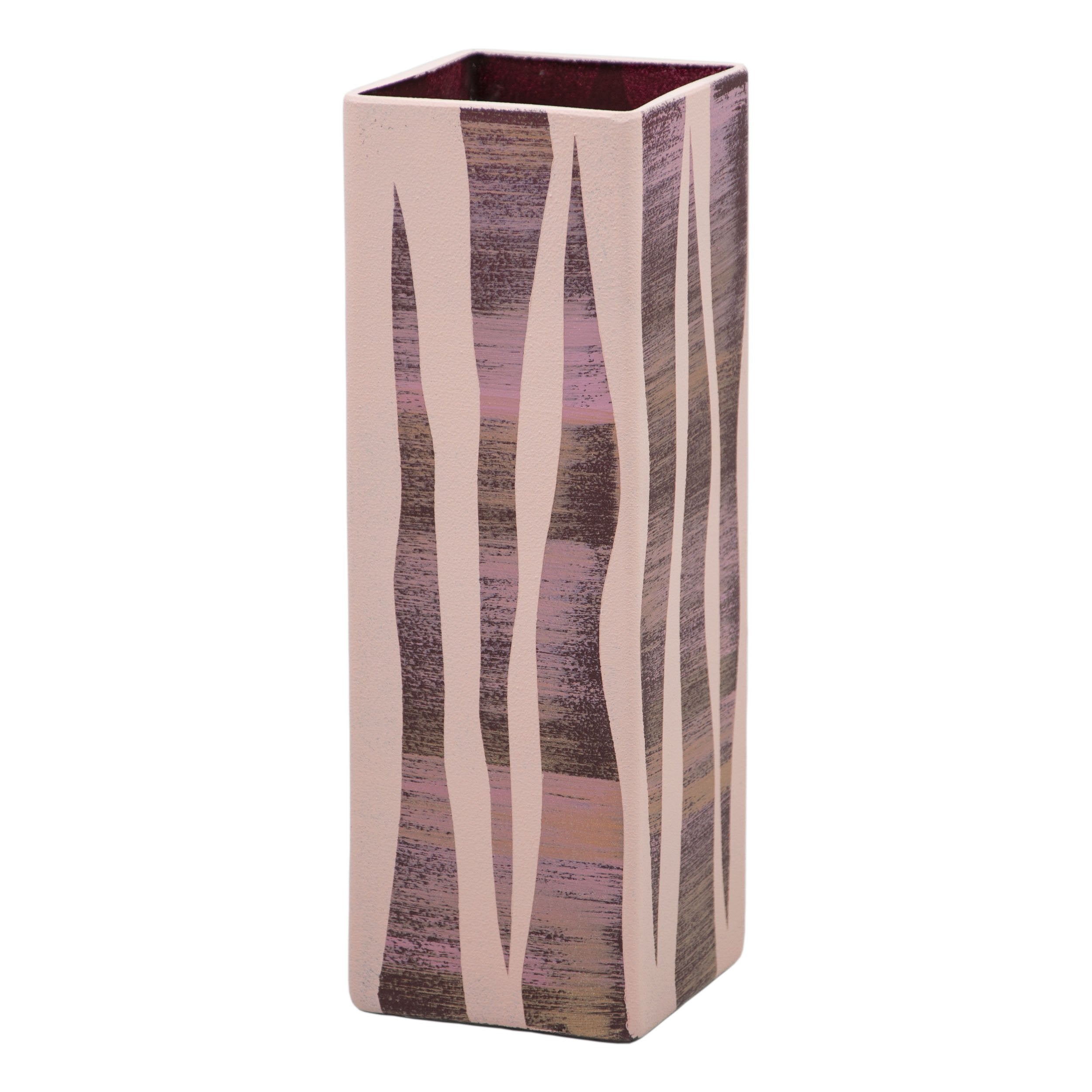 A beautifully hand-painted square glass vase featuring unique floral and geometric designs, perfect for displaying flowers.