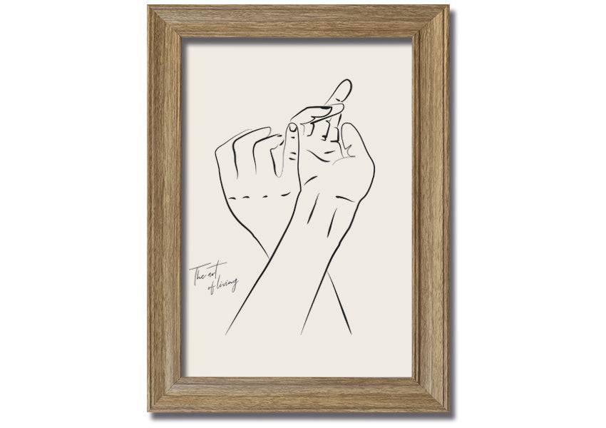 A beautifully framed print titled 'Hands Holding', showcasing a touching image of two hands intertwined, available in various frame colors.