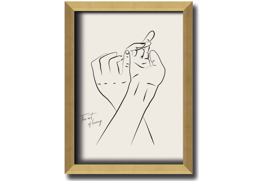 A beautifully framed print titled 'Hands Holding', showcasing a touching image of two hands intertwined, available in various frame colors.