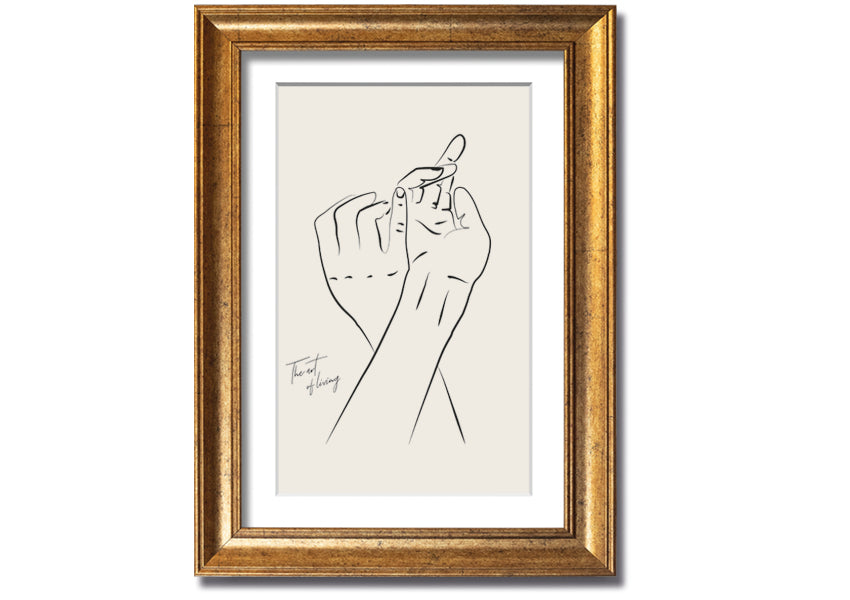 A beautifully framed print titled 'Hands Holding', showcasing a touching image of two hands intertwined, available in various frame colors.