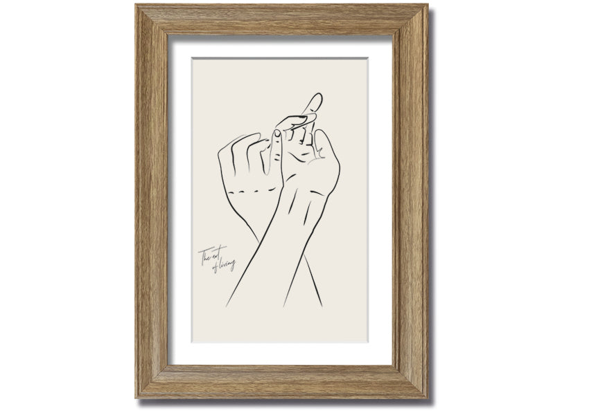 A beautifully framed print titled 'Hands Holding', showcasing a touching image of two hands intertwined, available in various frame colors.