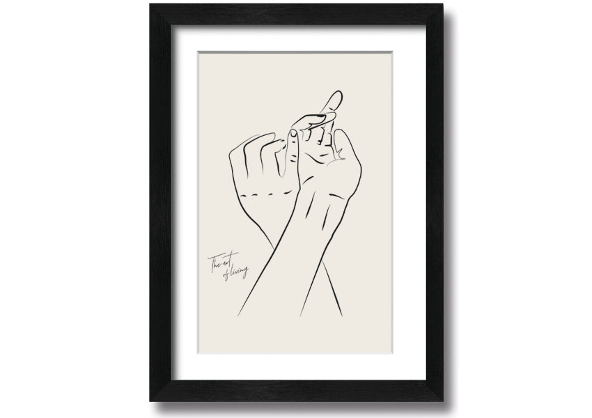 A beautifully framed print titled 'Hands Holding', showcasing a touching image of two hands intertwined, available in various frame colors.