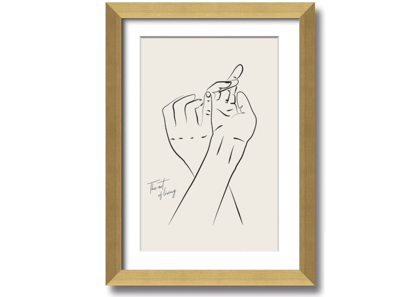 A beautifully framed print titled 'Hands Holding', showcasing a touching image of two hands intertwined, available in various frame colors.