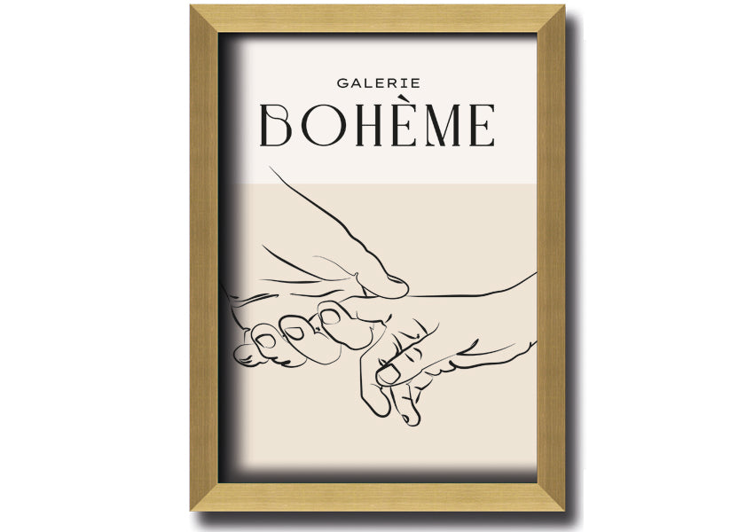 A beautifully framed print titled 'Hands Holding', showcasing a touching image of two hands intertwined, available in various frame colors.