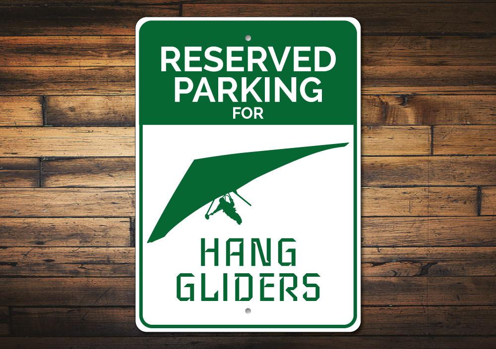 A vibrant Hang Glider Parking Sign made of durable aluminum, featuring a unique design for aviation enthusiasts.