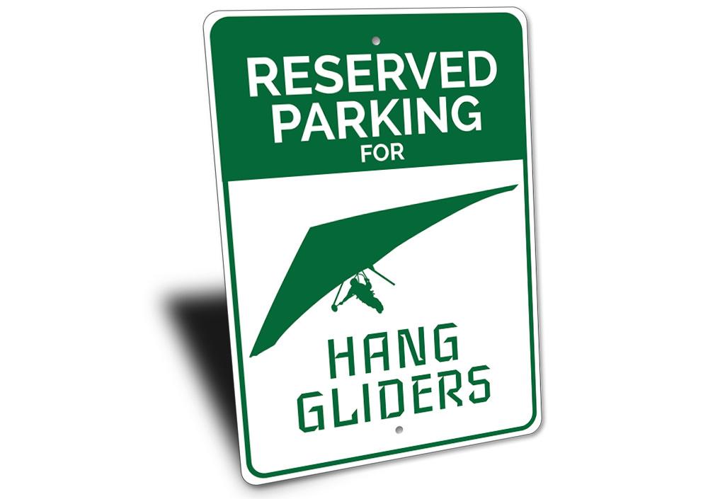 A vibrant Hang Glider Parking Sign made of durable aluminum, featuring a unique design for aviation enthusiasts.