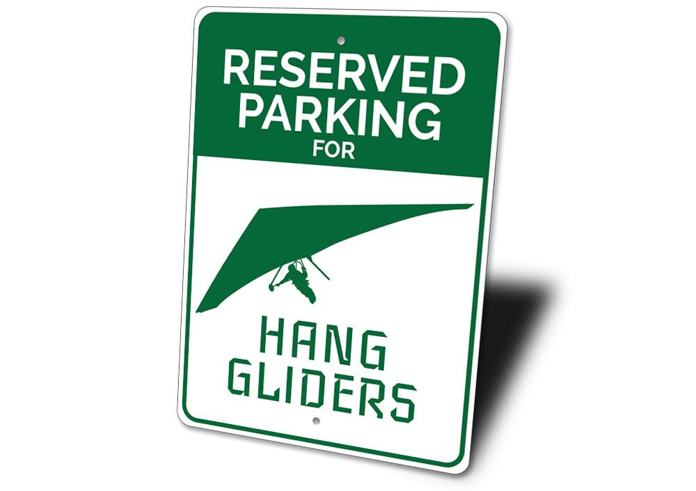 A vibrant Hang Glider Parking Sign made of durable aluminum, featuring a unique design for aviation enthusiasts.