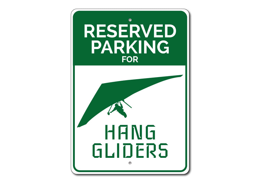 A vibrant Hang Glider Parking Sign made of durable aluminum, featuring a unique design for aviation enthusiasts.