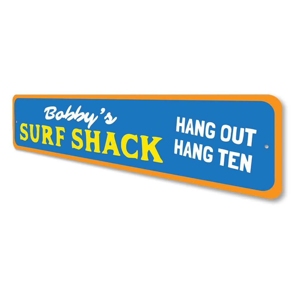 Colorful Hang Out Hang Ten Sign made of aluminum, featuring a playful design perfect for kids' rooms.