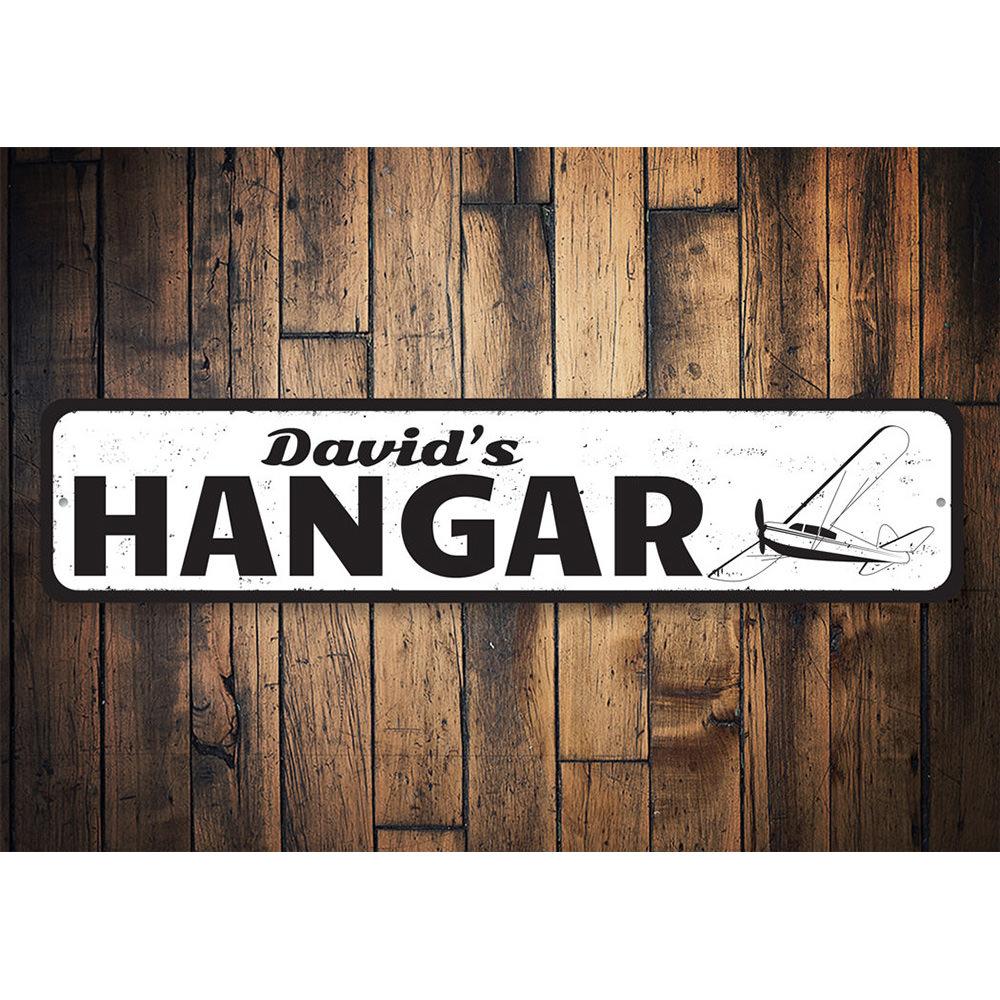 Customizable Hangar Sign made from high-quality aluminum, featuring pre-drilled holes for easy mounting.