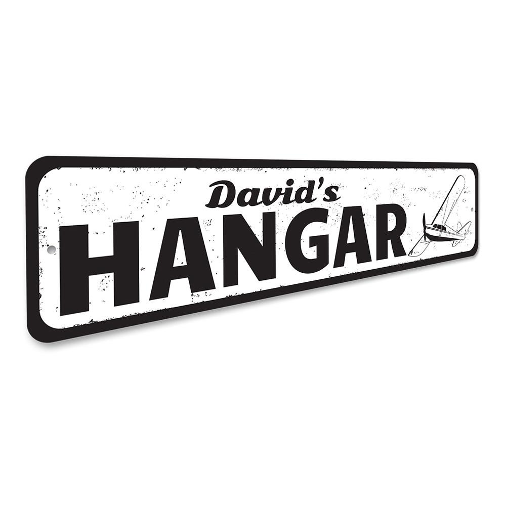 Customizable Hangar Sign made from high-quality aluminum, featuring pre-drilled holes for easy mounting.