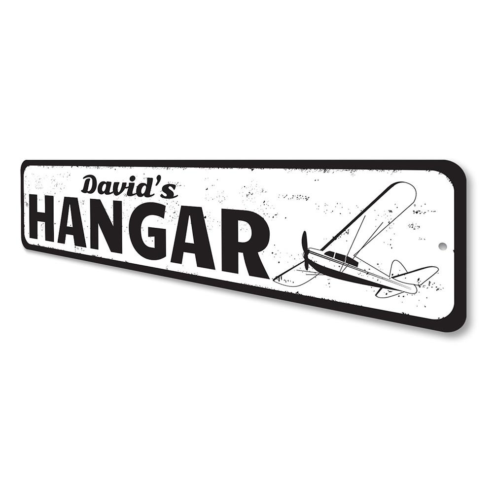 Customizable Hangar Sign made from high-quality aluminum, featuring pre-drilled holes for easy mounting.