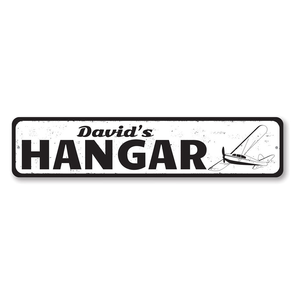 Customizable Hangar Sign made from high-quality aluminum, featuring pre-drilled holes for easy mounting.