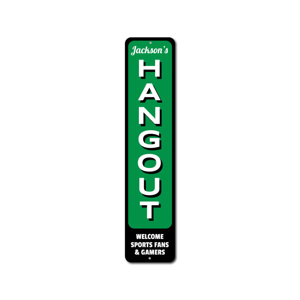 Customizable Hangout Sign made of high-quality aluminum, featuring pre-drilled holes for easy mounting, perfect for kids' rooms and home decor.