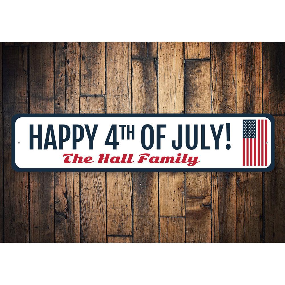 Happy 4th of July Sign made from high-quality aluminum, featuring vibrant colors and festive design, perfect for home decoration.