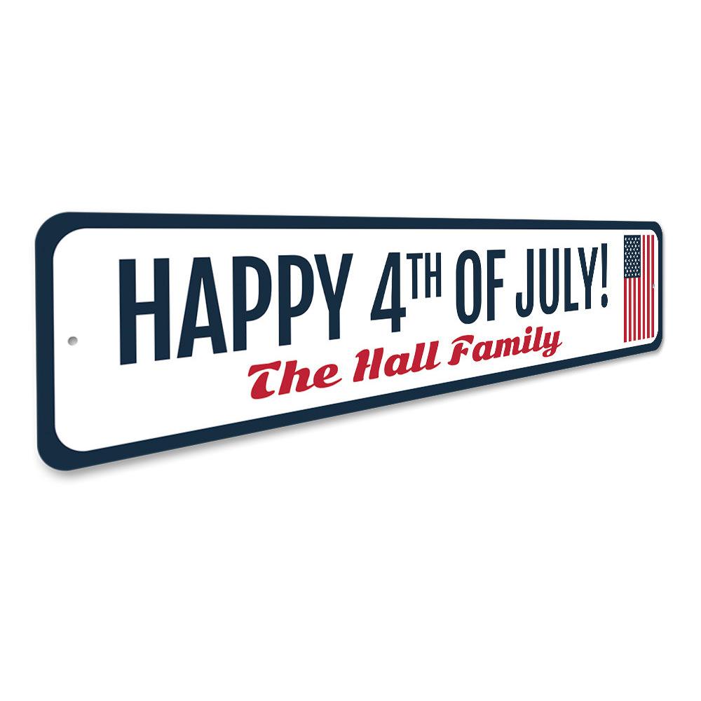 Happy 4th of July Sign made from high-quality aluminum, featuring vibrant colors and festive design, perfect for home decoration.