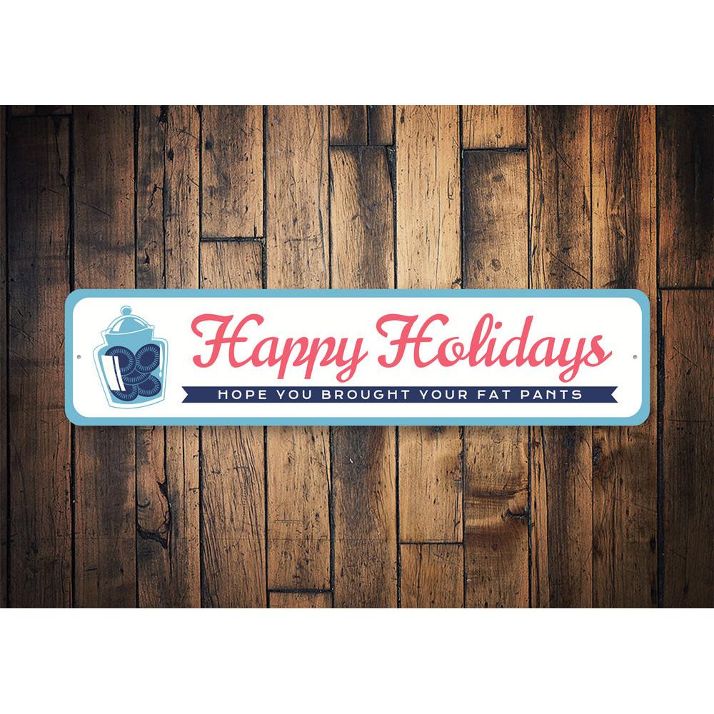 Happy Holidays Christmas Sign made of high-quality aluminum, featuring festive designs and colors, perfect for holiday decoration.