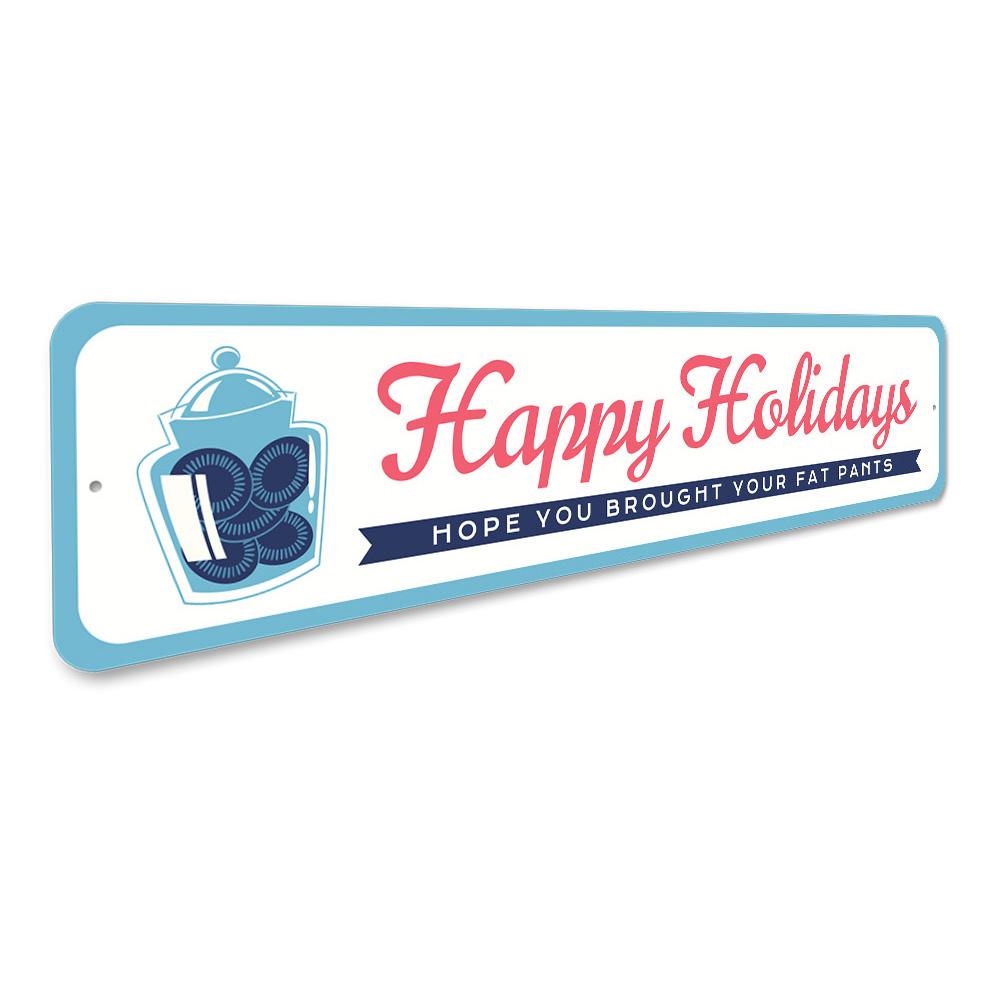 Happy Holidays Christmas Sign made of high-quality aluminum, featuring festive designs and colors, perfect for holiday decoration.