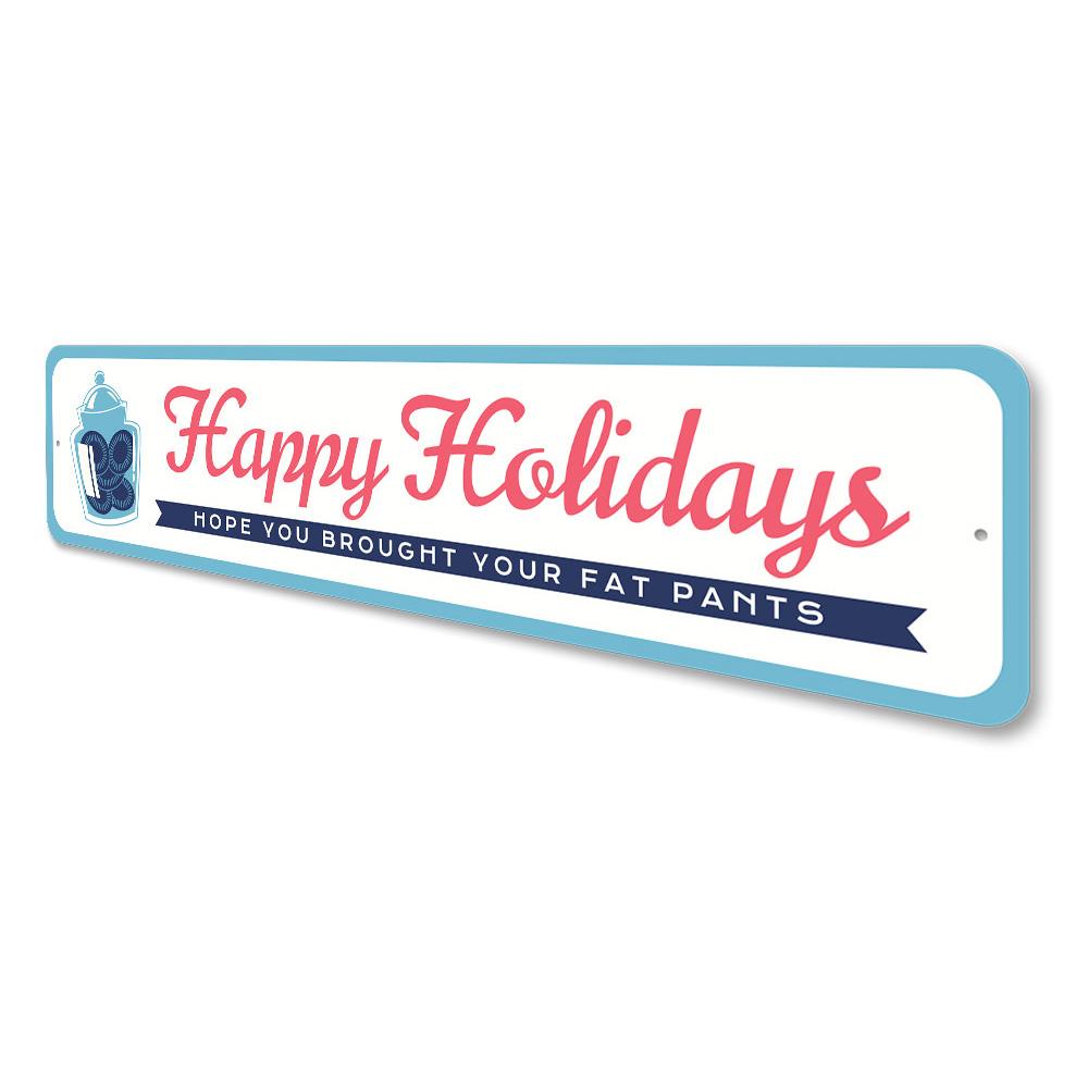 Happy Holidays Christmas Sign made of high-quality aluminum, featuring festive designs and colors, perfect for holiday decoration.