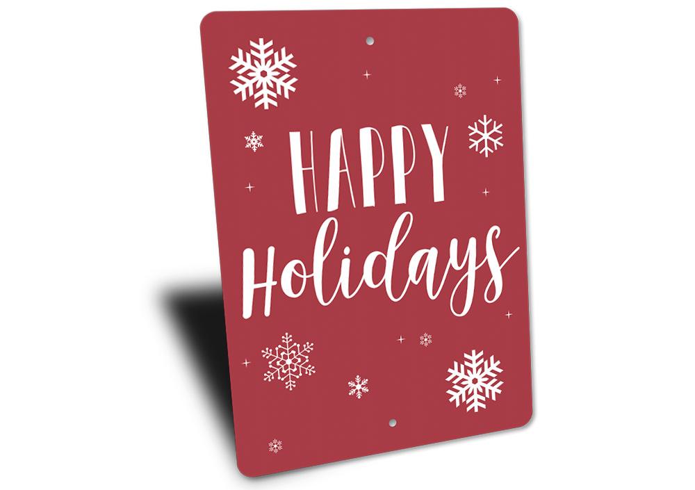 A festive Happy Holidays Sign made of high-quality aluminum, featuring vibrant colors and a charming design, perfect for lakehouse decor.