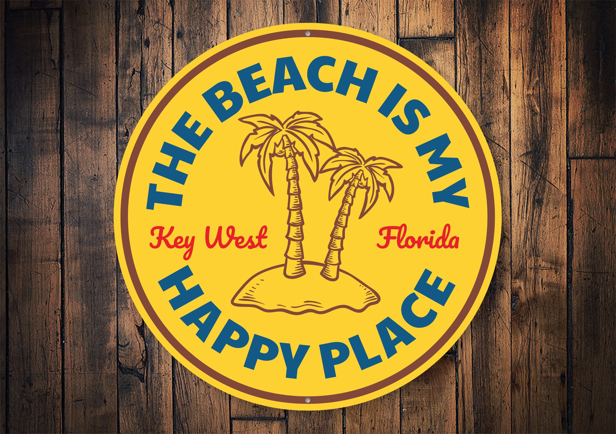 Happy Place Beach Sign made of high-quality aluminum, featuring a coastal design perfect for beach houses and outdoor decor.