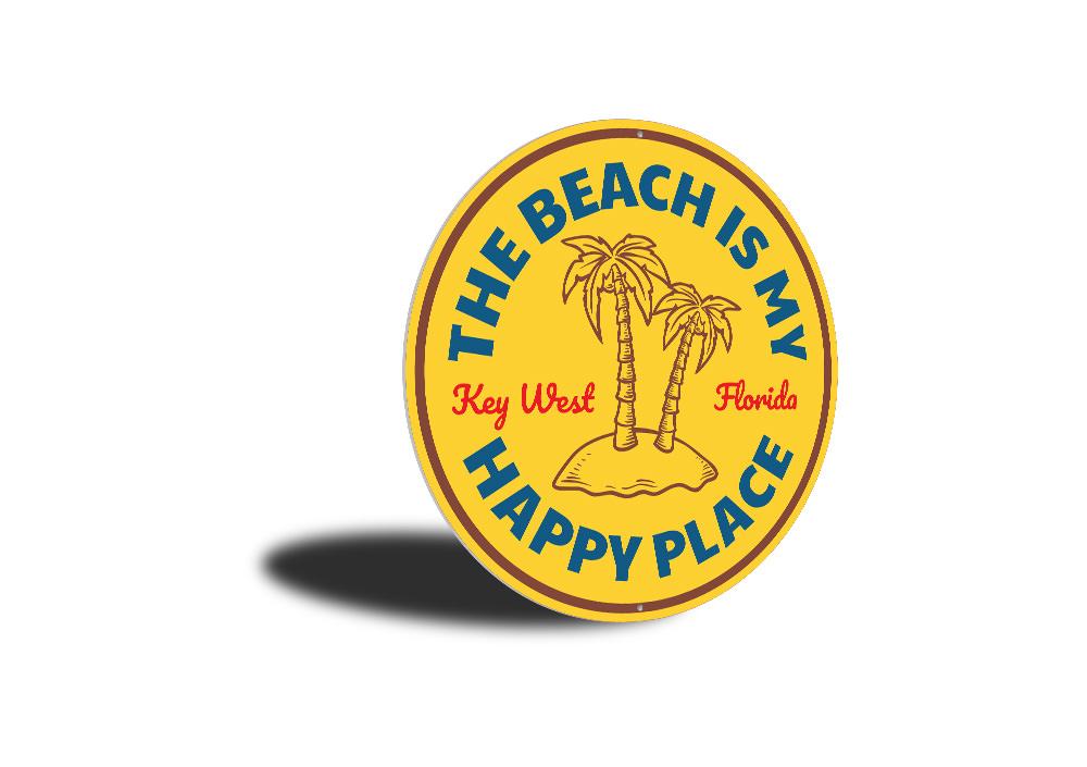 Happy Place Beach Sign made of high-quality aluminum, featuring a coastal design perfect for beach houses and outdoor decor.