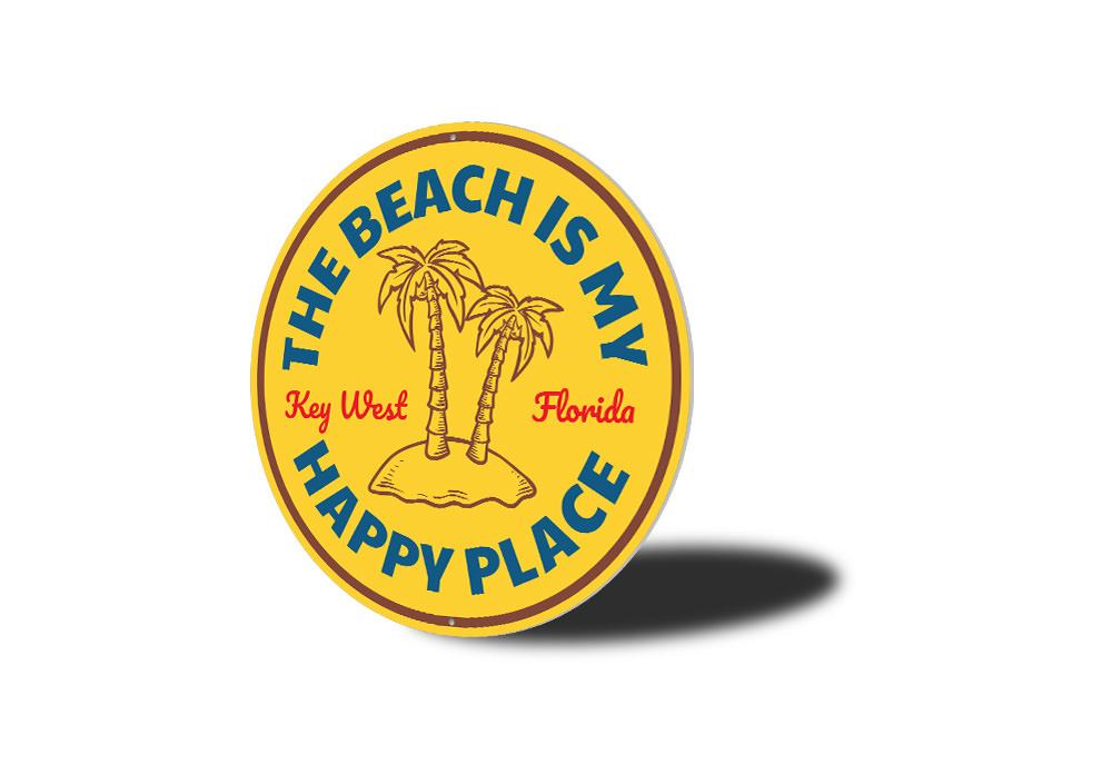 Happy Place Beach Sign made of high-quality aluminum, featuring a coastal design perfect for beach houses and outdoor decor.