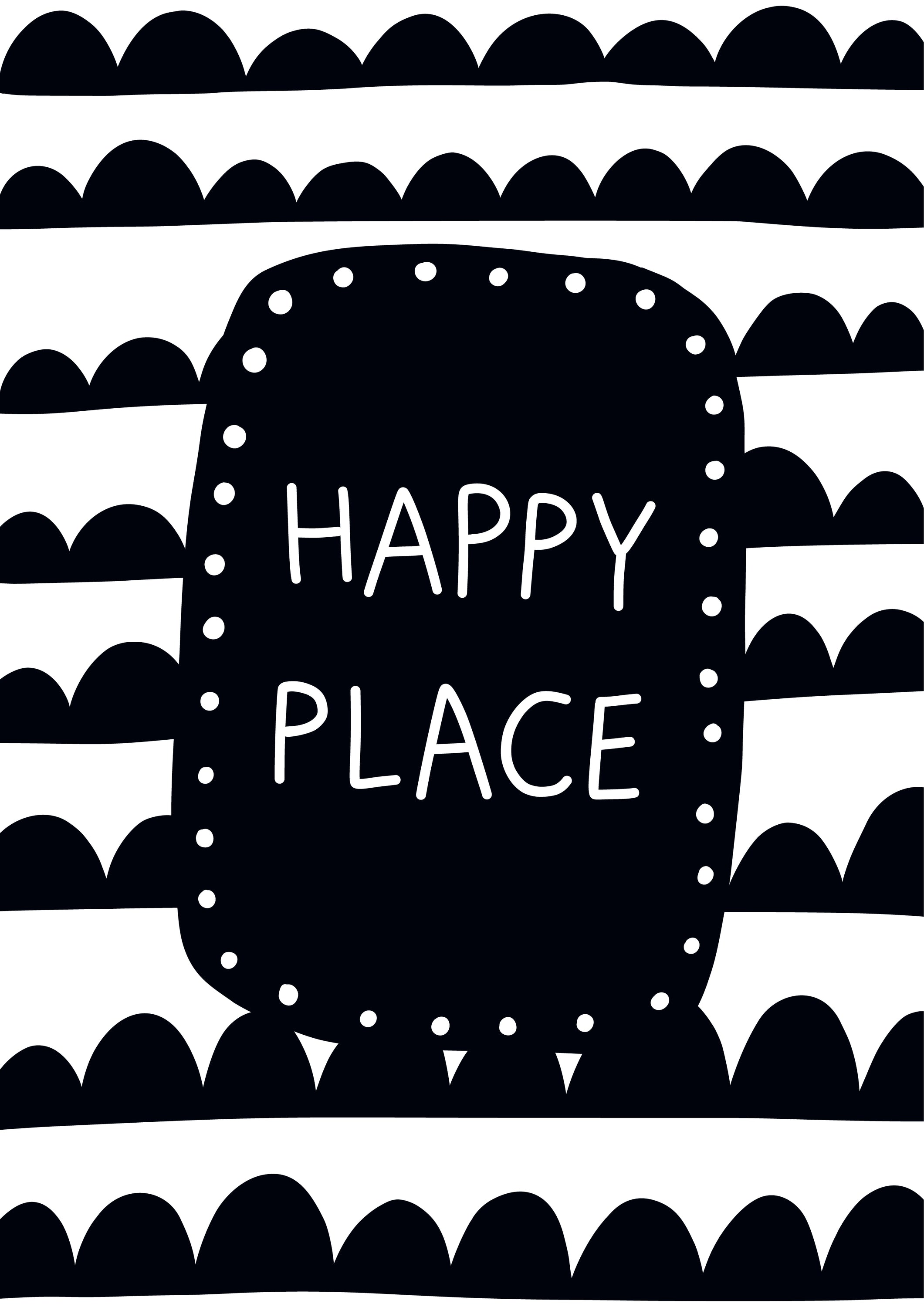 Happy Place Wall Art featuring modern design for nursery decor, printed on heavyweight high-gloss paper with a white matte.