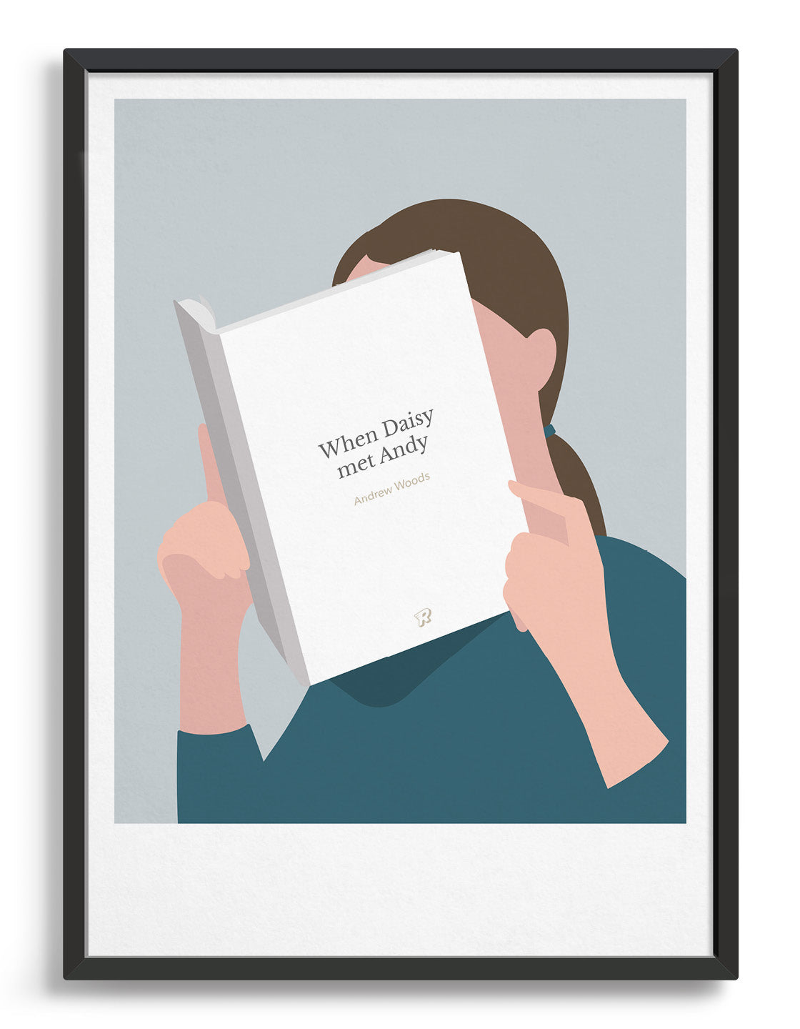 Personalised art print titled 'Head in a Book' featuring custom text options and various styles, perfect for book lovers.