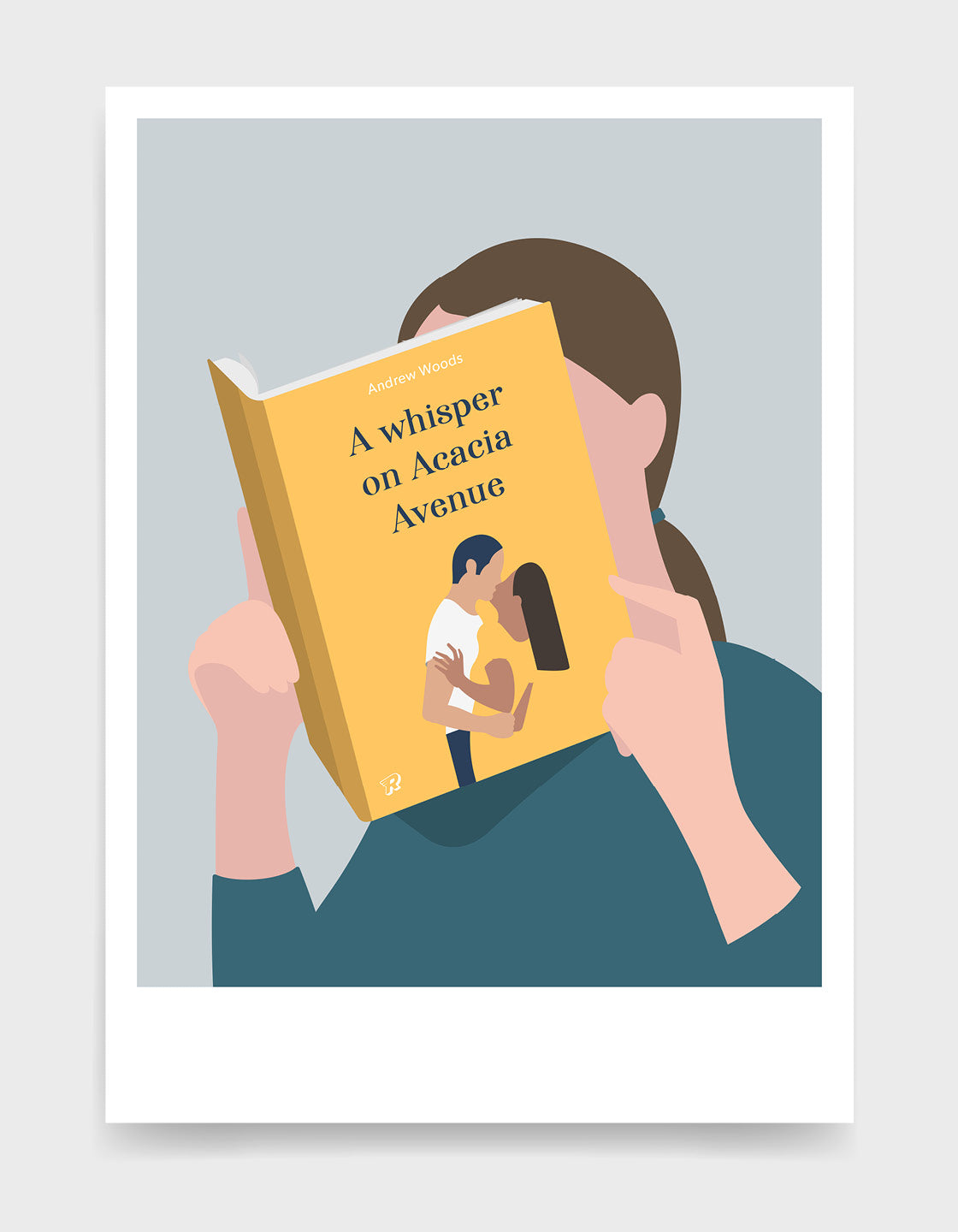 Personalised art print titled 'Head in a Book' featuring custom text options and various styles, perfect for book lovers.