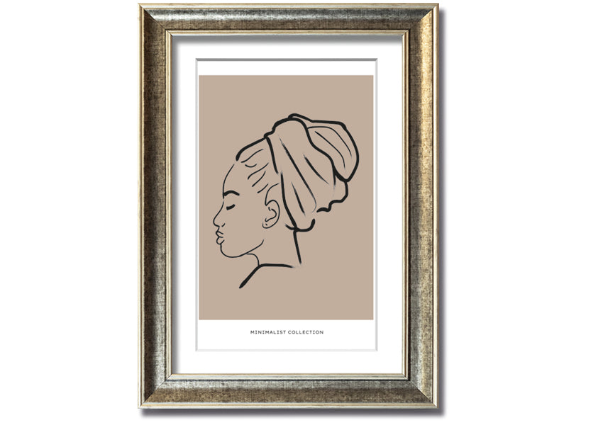 A beautifully framed Head Wrap print showcasing vibrant colors and intricate details, ready to hang on a wall.