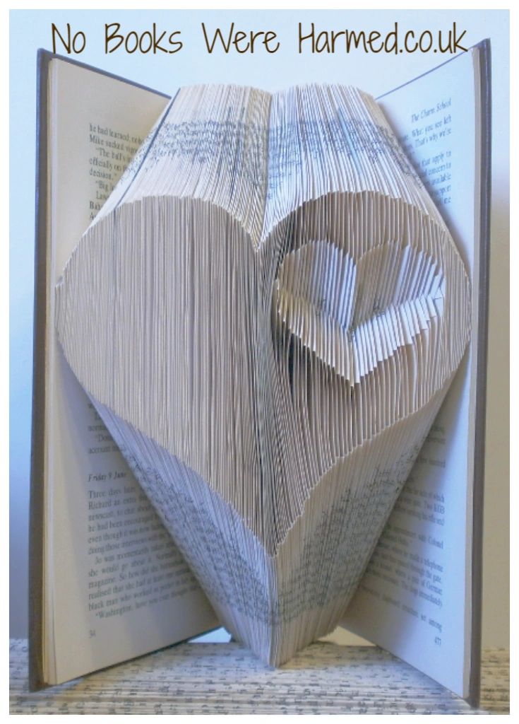 Handcrafted Heart within a Heart art piece made from vintage book pages, showcasing intricate folds and unique design.