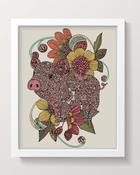 A charming artwork featuring a cute piggy design, printed on 8x10 photographic paper, ready to frame.