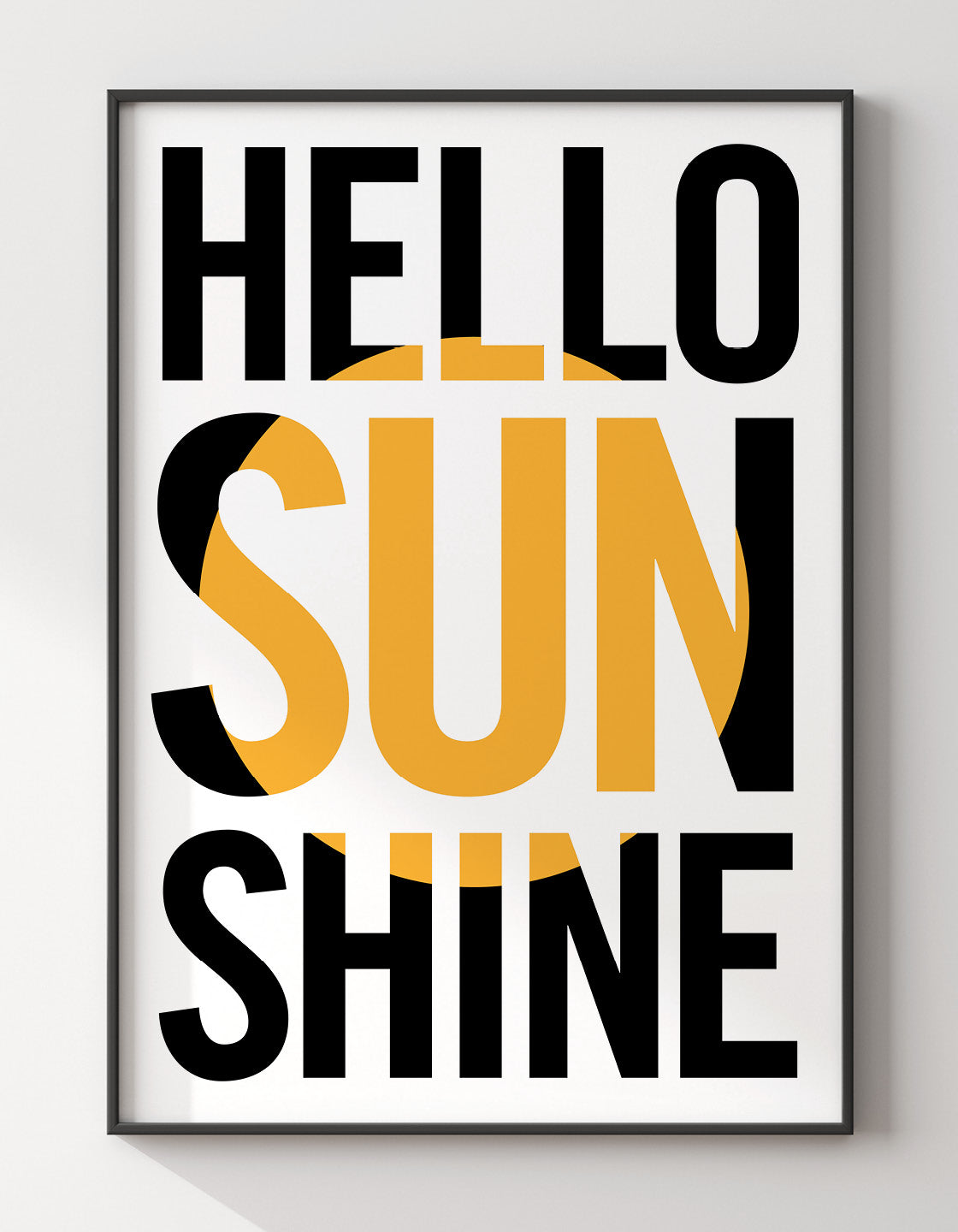 A vibrant 'Hello Sunshine' art print featuring bright colors and an uplifting message, perfect for bedroom decor.